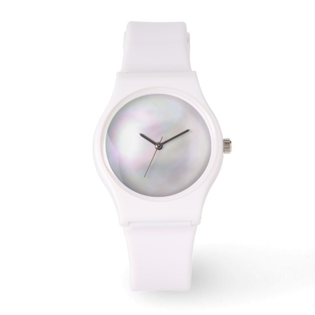 Dames ALL White Silicone e eWatch W/Faux Pearl Fac Horloge (Voorkant)