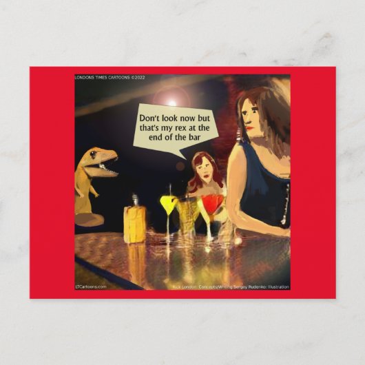 Dames Avondje Grappige T-Rex Scène Briefkaart (Voorkant)