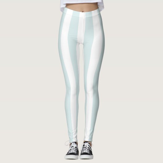 Dames babyblauwe en witte gestreepte legging (Voorkant)