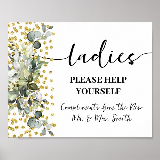 Dames Badkamer Bruiloft Receptie Eucalyptus Goud Poster (Voorkant)