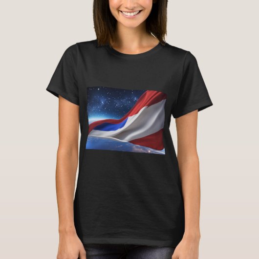 Dames Basic T-Shirt met USA Vlag Logo (Voorkant)