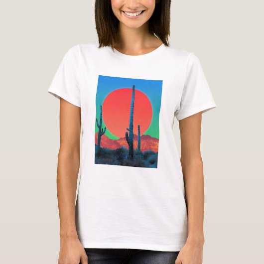 Dames Basic T-Shirt Zonsondergang (Voorkant)