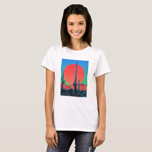 Dames Basic T-Shirt Zonsondergang (Voorkant volledig)