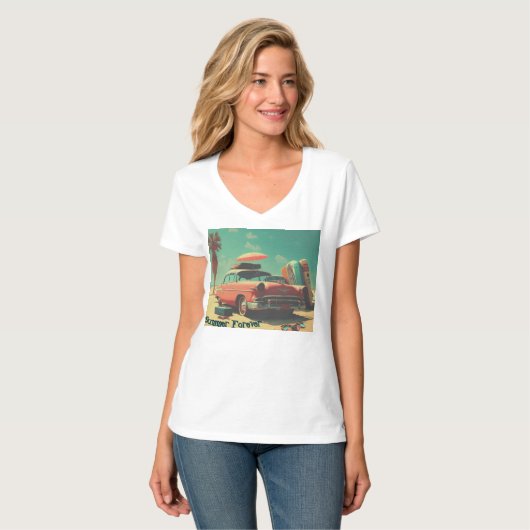 Dames Basic V-hals T-shirt (Voorkant volledig)