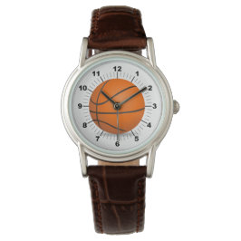Dames Basketbal Classic Bruin Lederen Horloge