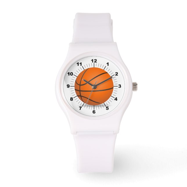 Dames Basketbal Sportief Wit Silicon Horloge (Voorkant)