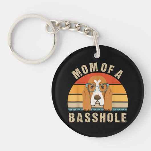 Dames Basset Hound Presenteert Grappige Moeder Van Sleutelhanger (Voorkant)