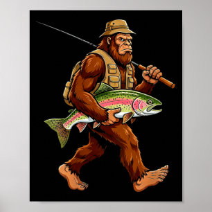 Dames Bigfoot Sasquatch Regenboog Forel Vis Poster