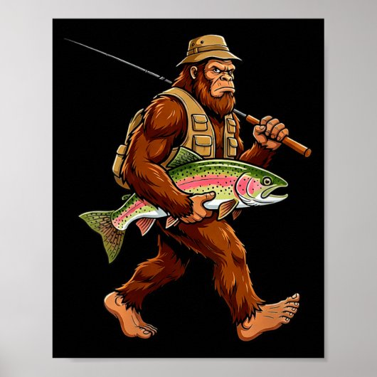 Dames Bigfoot Sasquatch Regenboog Forel Vis Poster (Voorkant)