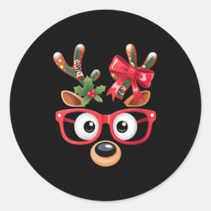 Dames bijpassende familie Kerstmis Rendier Gezicht Ronde Sticker