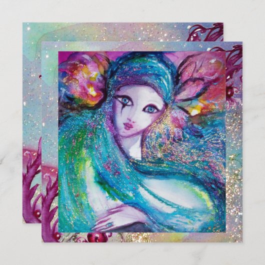 DAMES BLAUW MASKER Maskerade Feest Bloemige Glitte Kaart (Voorkant / Achterkant)