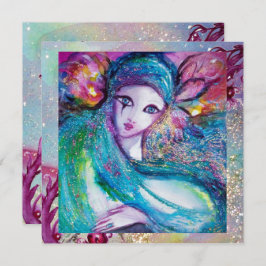 DAMES BLAUW MASKER Maskerade Feest Bloemige Glitte Kaart