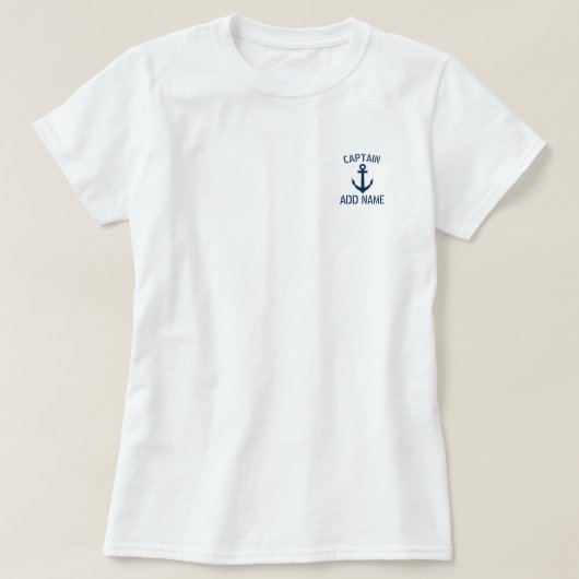 Dames boot kapitein naam marine anker t shirt (Design voorkant)
