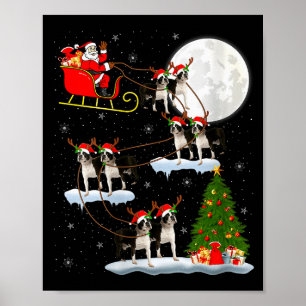 Dames Boston Terrier Hond Kerstman slee van vliege Poster