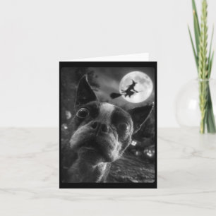 Dames Boston Terrier Selfie Volle Maan Vliegend Kaart