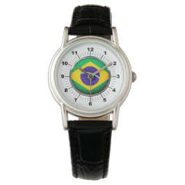 Dames Brazilië Vlag Classic Zwart Lederen Horloge