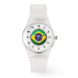Dames Brazilië Vlag Sportief Roze Silicon Horloge
