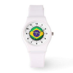 Dames Brazilië Vlag Sportief Wit Silicon Horloge