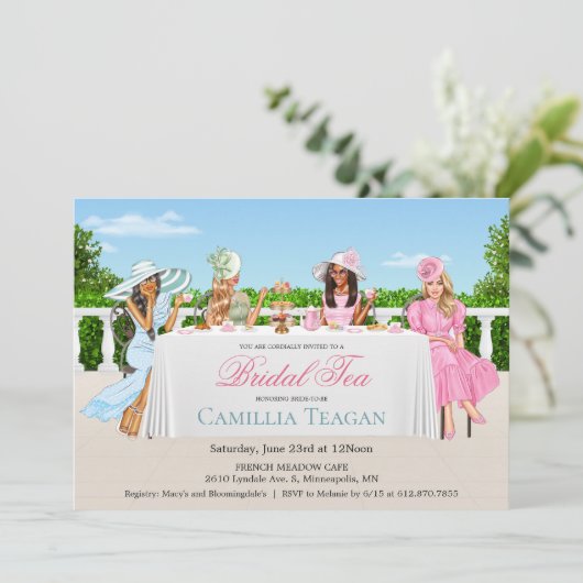 Dames Bruids Tea Party uitnodiging (Staand voorkant)