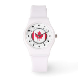 Dames Canada Vlag Sportief Wit Silicon Horloge