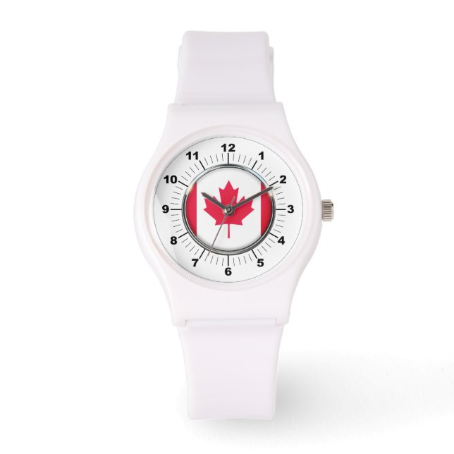 Dames Canada Vlag Sportief Wit Silicon Horloge (Voorkant)