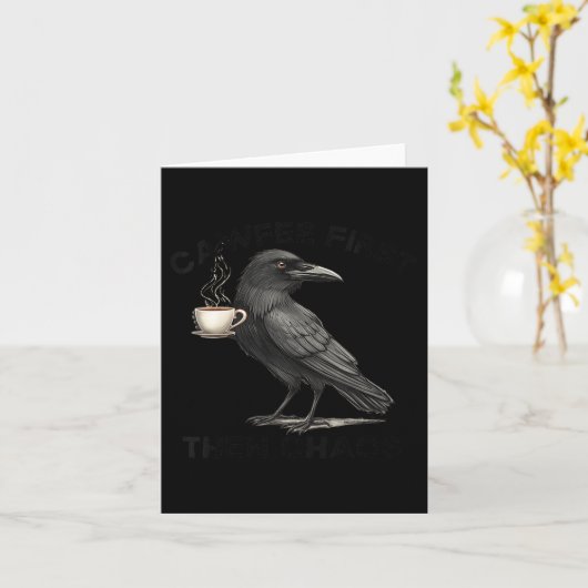 Dames Cawfee Eerst Dan Chaos Koffie Raven Vogel H Kaart (Gele Bloem)