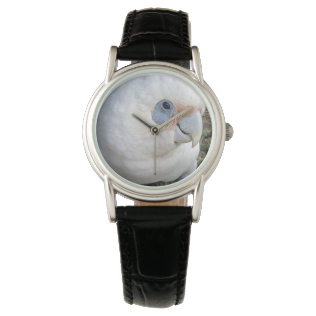Dames Cheeky White Cockato, lederen polshorloge Horloge (Voorkant)