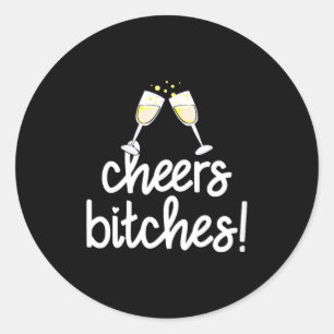 Dames Cheers Es Grappig Oud en Nieuw V-hals  Ronde Sticker