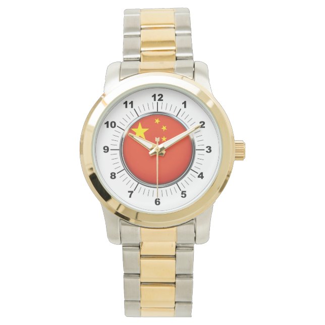 Dames China Flag Oversized Twee-Toons Horloge (Voorkant)