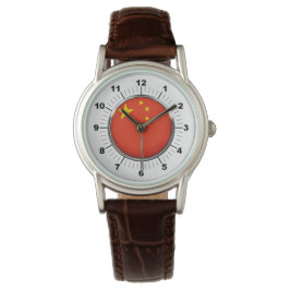 Dames China Vlag Klassiek Bruin Lederen Horloge