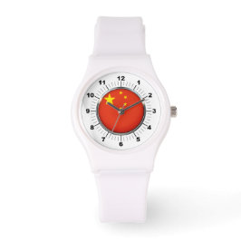 Dames China Vlag Sportief Wit Silicon Horloge