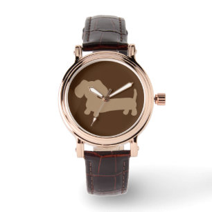 Dames Chocolade Bruin Dachshund Lederen Horloge