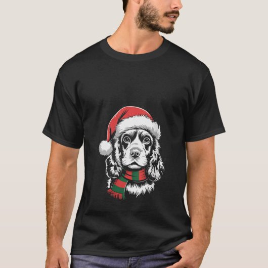 Dames Cocker Spaniel Hond Kerstmis Santa Hoed Sjaa T-shirt (Voorkant)