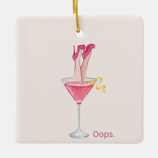 Dames Cocktails Humor, Grappige Roze Illustratie Keramisch Ornament (Voorkant)
