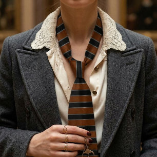 Dames Cognac Leren Streep Empowerment Necktie Stropdas