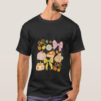 Dames Coquette Bloem Boog Pompoen Seizoen Herfst F T-shirt