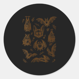Dames cottagecore vintage houtsnede vleermuizen _  ronde sticker
