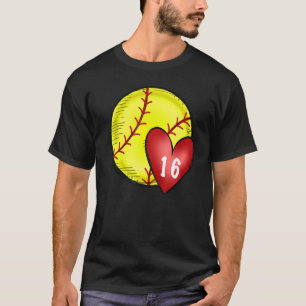 Dames Custom Softbal Moeder Nummer 16 Hart voor Mo T-shirt