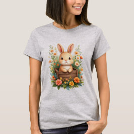 Dames Cute Bunny Bloemrijke Tuin Waterverf T-Shirt