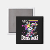 Dames Cute Punk Rocking Bunny Hopping Rabbit Pasen Magneet (Voorkant / Achterkant)