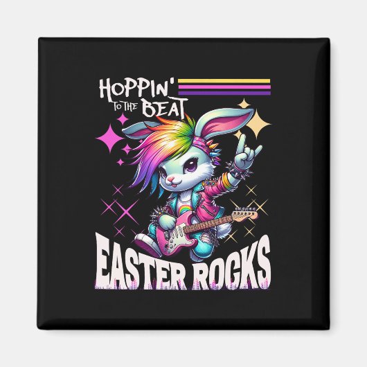 Dames Cute Punk Rocking Bunny Hopping Rabbit Pasen Magneet (Voorkant)