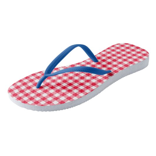 Dames Cute Rode Gingham Flip Flops (Schuin)