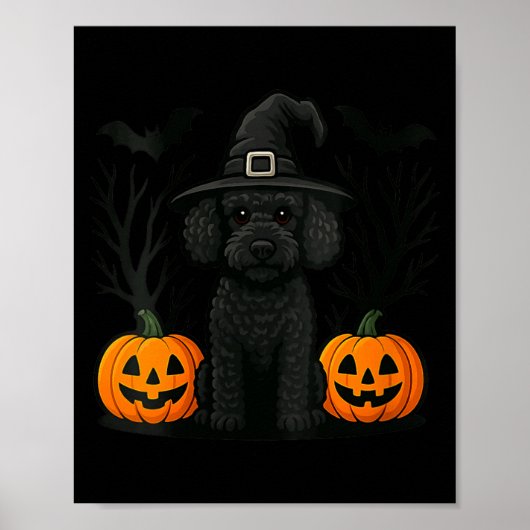 Dames Cute Witchy Zwarte Poodle Hond Halloween Poster (Voorkant)