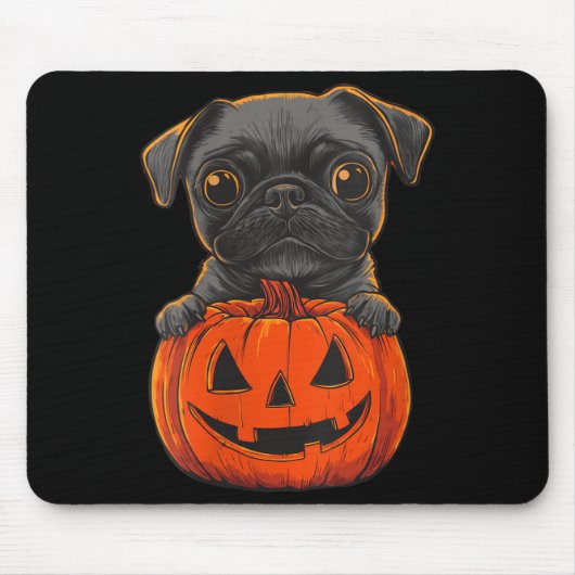 Dames Cute Zwarte Pug Jack O Lantern Pompoen Muismat (Voorkant)