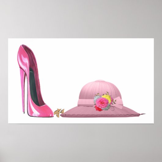 Dames Dag! Roze Stiletto-schoen en Pet Art Poster (Voorkant)