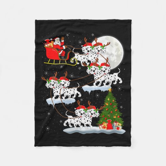 Dames Dalmatiner Hond Kerstman Slede Vliegend Grap Fleece Deken (Voorkant)