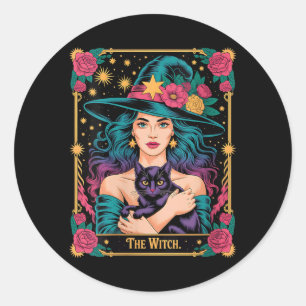 Dames De Heks Kaart Halloween Gotische Hekserij Ronde Sticker
