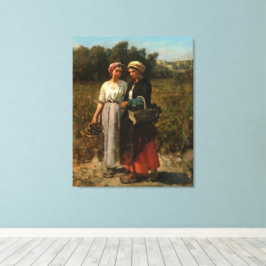 dames die druiven prikken canvas afdruk (Insitu (Houten vloer))