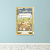 Dames die naar muziek luisteren in een tuin, van d canvas afdruk (Insitu (Houten vloer))