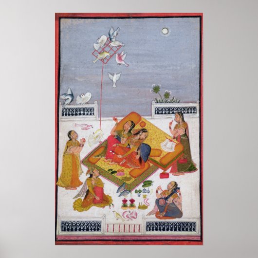 Dames die Pigeons bekijken, 1770 Poster (Voorkant)